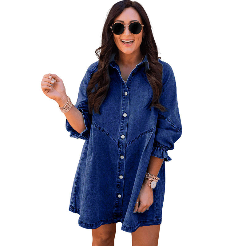 Three-quarter Sleeve Denim Dress Women's Casual Ruffles Cardigan
