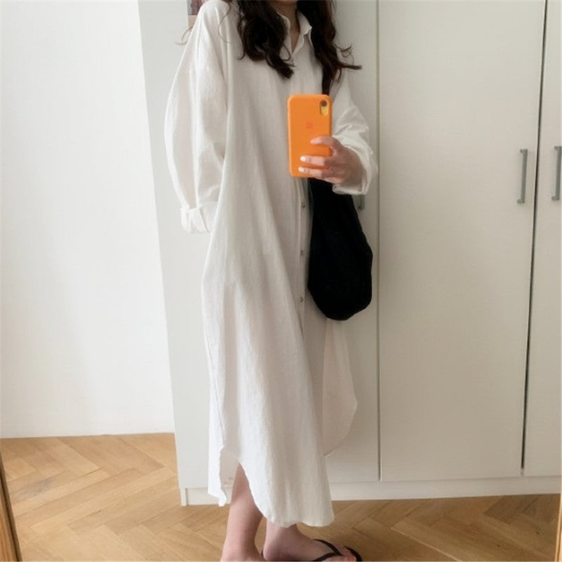 Cotton And Linen Elegant Idle Style Long Shirt Cardigan