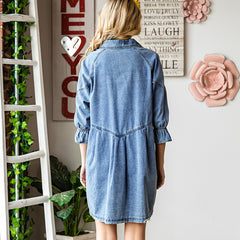 Three-quarter Sleeve Denim Dress Women's Casual Ruffles Cardigan