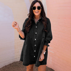 Three-quarter Sleeve Denim Dress Women's Casual Ruffles Cardigan