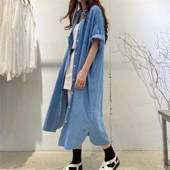 Elegance Retro Slimming Long Denim Short Sleeve Dress For Women Cardigan