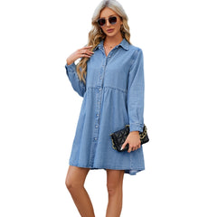 Washed Loose Casual Denim Dress Midi Dress For Women Cardigan