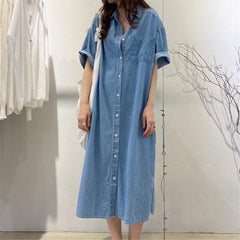 Elegance Retro Slimming Long Denim Short Sleeve Dress For Women Cardigan