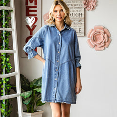 Three-quarter Sleeve Denim Dress Women's Casual Ruffles Cardigan
